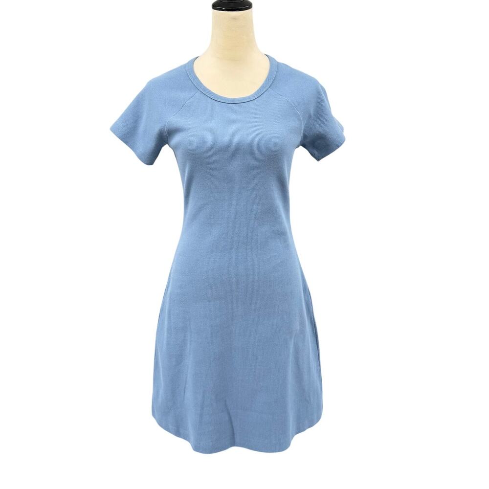 UpWest NWT Blue Ribbed Compression Thick Knit Fitted T-Shirt Mini Dress